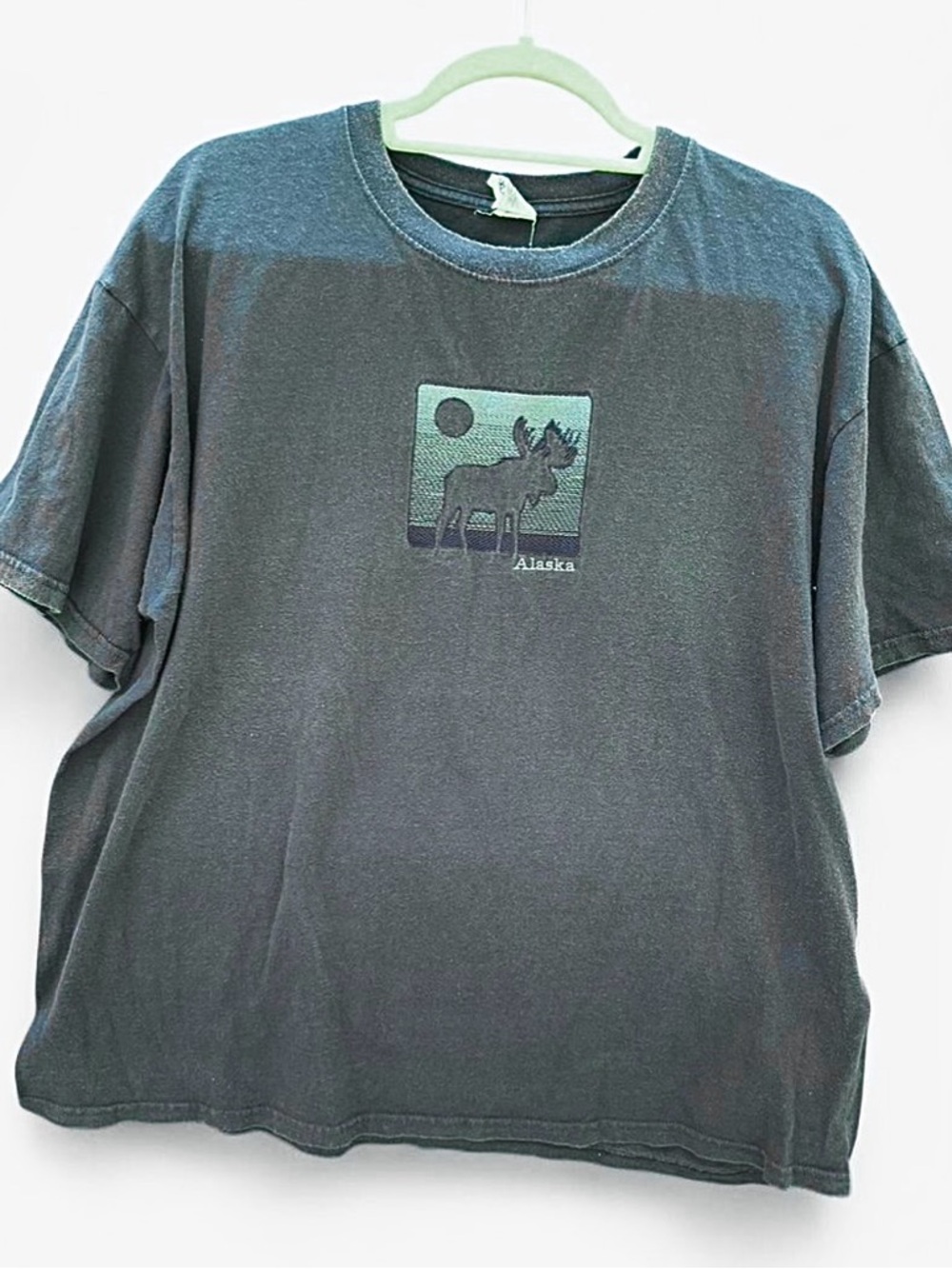 Vintage 90s Oversized Tee Anvil Charcoal Gray Alaska Moose Skate